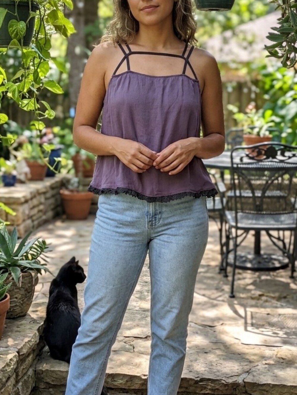 Intimately Free People Purple And Black Sleeveless Top.